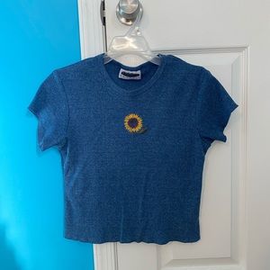 Blue Vintage Embroidered Cropped Tee